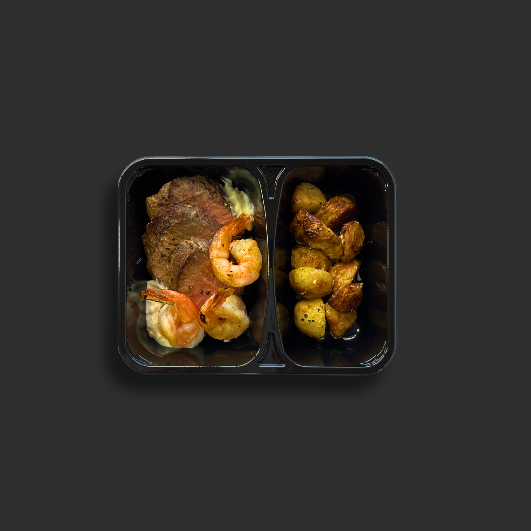 Beef Eye Fillet & Garlic Prawns